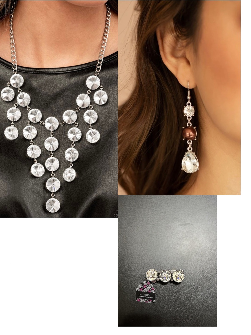 💎🆕paparazzi Silver Crystal Cascade Bib Necklace